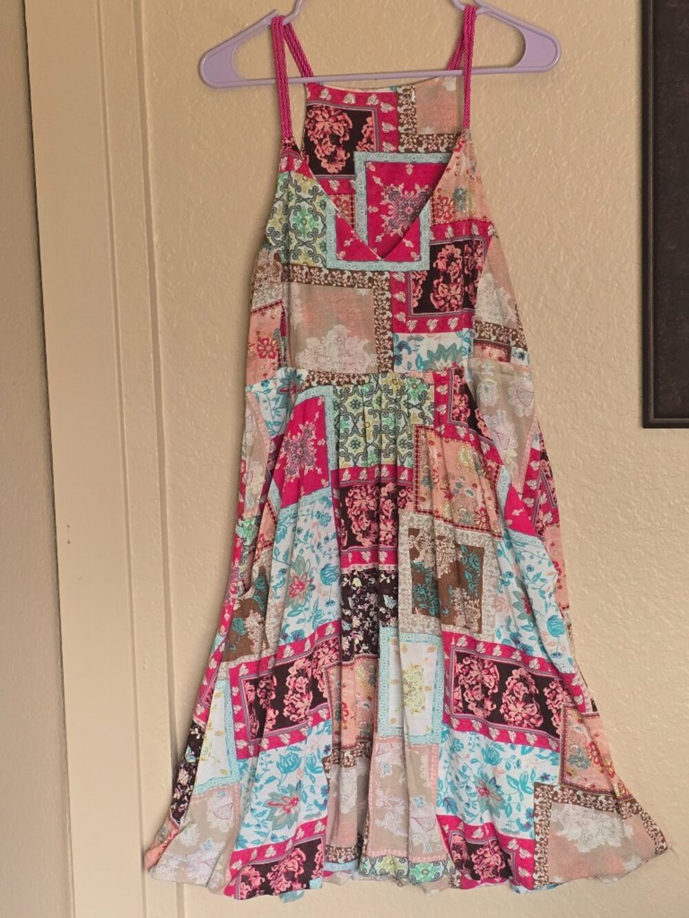 Patchwork Maxi Dress - Pink, Brown, Blue, Green